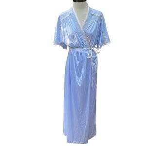 Vintage Negligee Blue Slip Dress and Robe Size Small Womens fits big